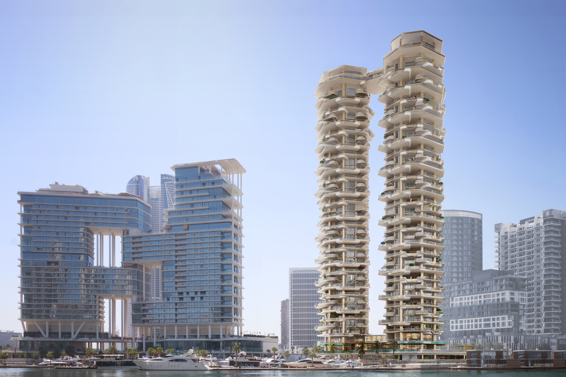 杜拜 Regent Residences 受到瀑布水流啟發打造雙子塔住宅大樓。
