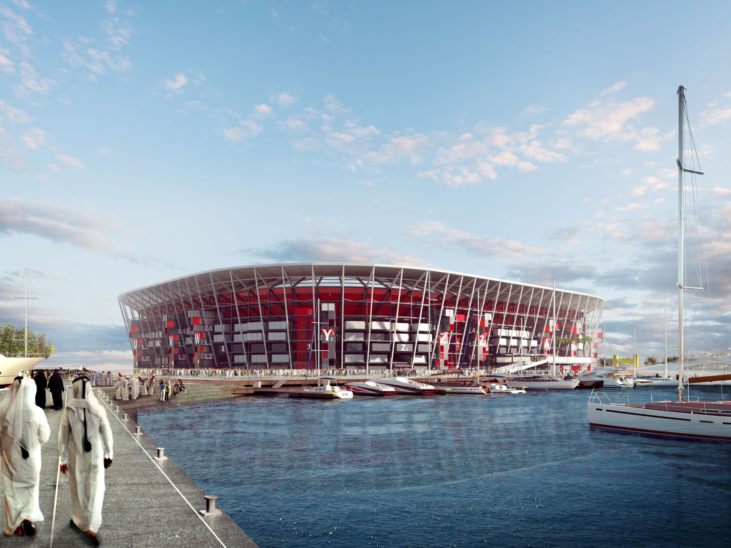 COOLEST SHIPPING CONTAINER ARCHITECTURES: Ras Abu Aboud Stadium 回收貨櫃的創意變身 - 全球首座貨櫃足球場